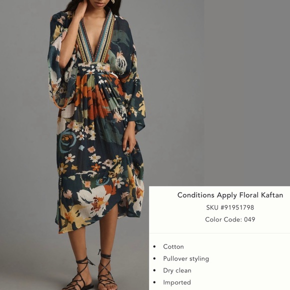 Anthropologie Conditions Apply Floral Kaftan Dress - Picture 2 of 10